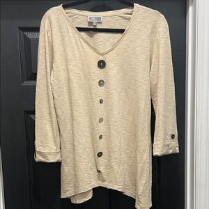 JM Collection Beige Asymmetrical Button-Down Shirt